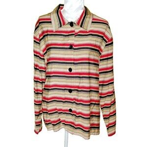Sag Harbor Blazer Jacket Top 1X Button Front Black Tan Red Multicolor 90s Silky